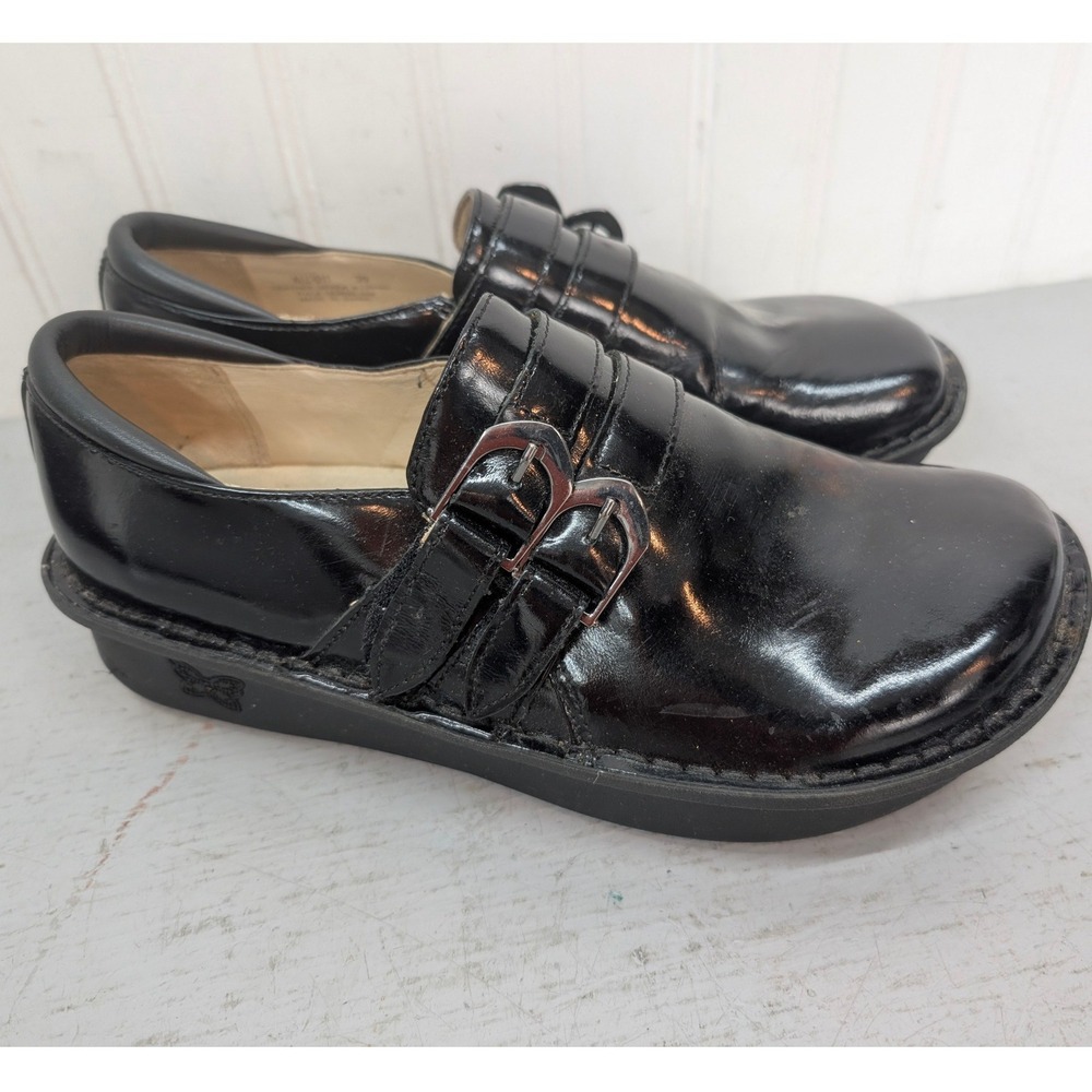 Alegria Womens Paloma Mary Jane Double Buckle Black Leather Rocker Sole Size 39